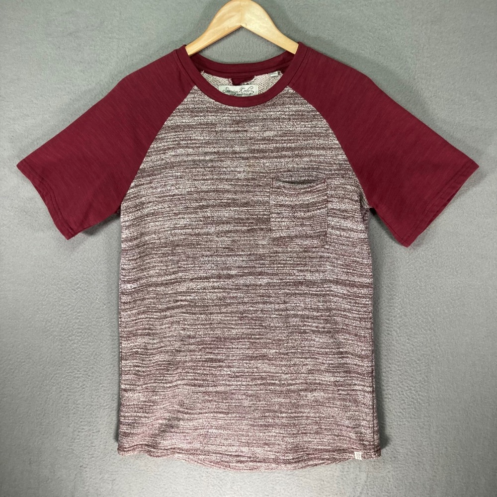 Sovereign Code Raglan T‎ Shirt Mens Large Burgundy Pocket Crew Neck Soft